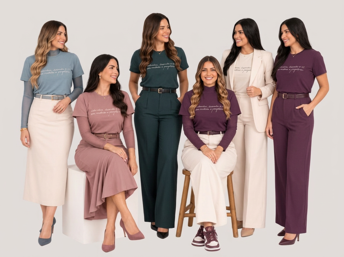 Seis mulheres com looks nas cores da paleta sugerida